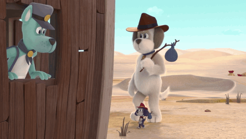 Cartoon Dog with Cowboy Hat and Bag