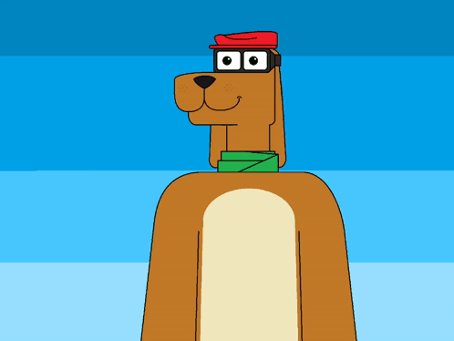 Cartoon Dog With Glasses and Red Hat and Scarf