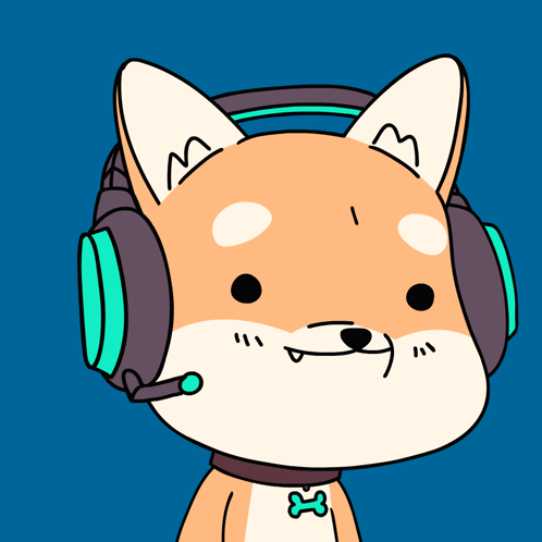 Cartoon Dog With Headphones and Bone Collar