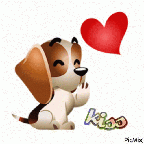 Cartoon Dog With Heart Saying Kiss