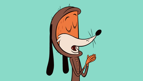 Cartoon Dog with Hood and Closed Eyes