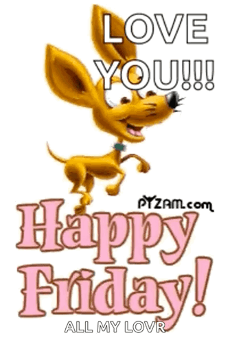 Cartoon Dog With Love You Happy Friday Sign GIF