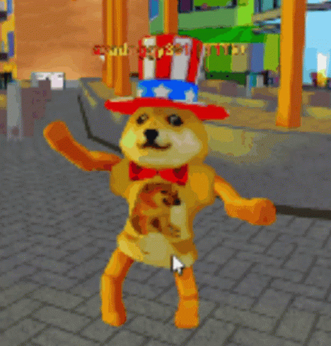 Cartoon Dog with Red White Blue Hat and Bow Tie