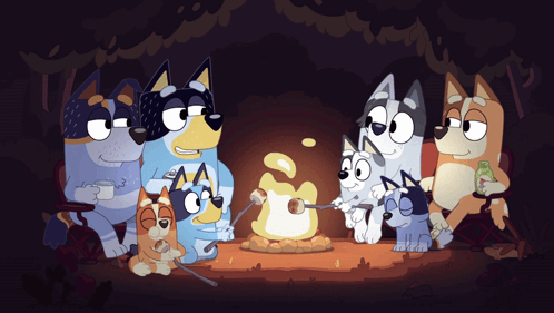 Cartoon Dogs Roasting Marshmallows