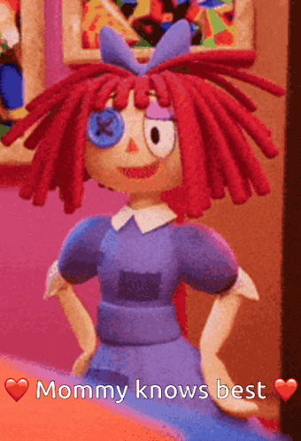 Cartoon Doll with Red Hair and Blue Bow Mommy Knows Best