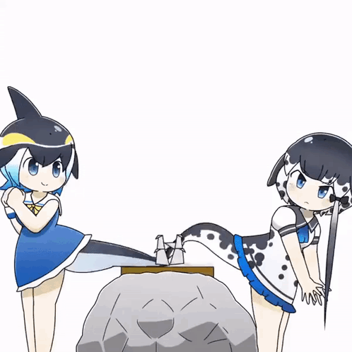 Cartoon Dolphin And Dalmatian Girl Standing Together GIF
