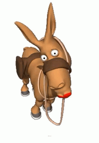 Cartoon Donkey with Red Lip and Bridle