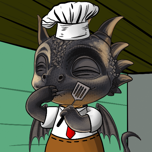 Cartoon Dragon in Chef Hat and Apron Holding Spatula