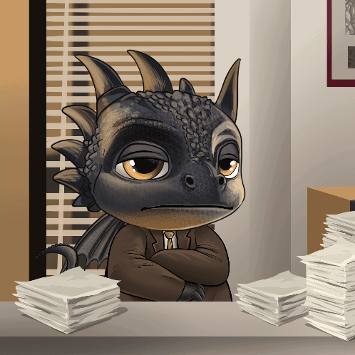 Cartoon Dragon in Suit Sitting at Desk
