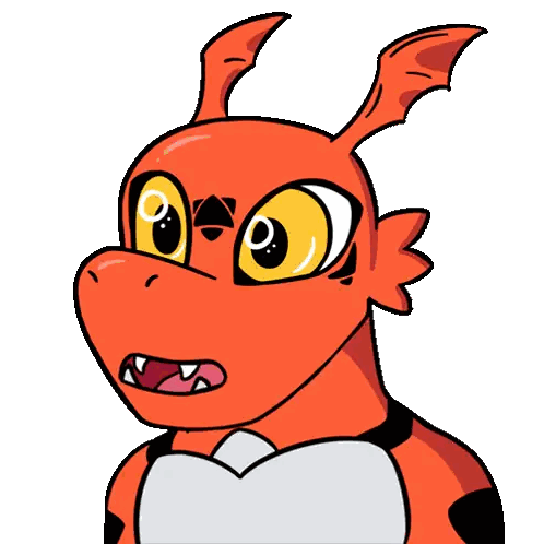 Cartoon Dragon with Yellow Eyes and Sharp Teeth