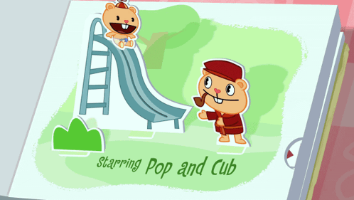 Cartoon Drawing of Pop and Cub With a Slide