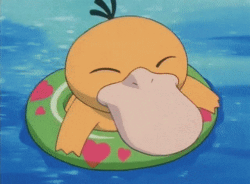 Cartoon Duck Floating on Green Circle