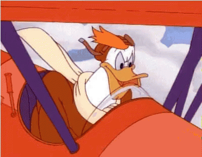 Cartoon Duck Flying Red Airplane