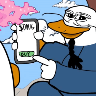 Cartoon Duck Holding Cell Phone Saying Buy GIF