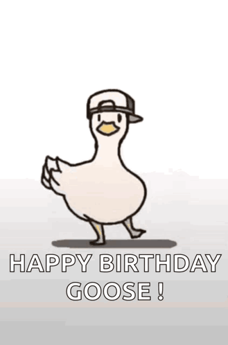 Cartoon Duck in Baseball Cap Dancing Happy Birthday Goose