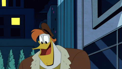 Cartoon Duck In Brown Hat And Fur Coat GIF