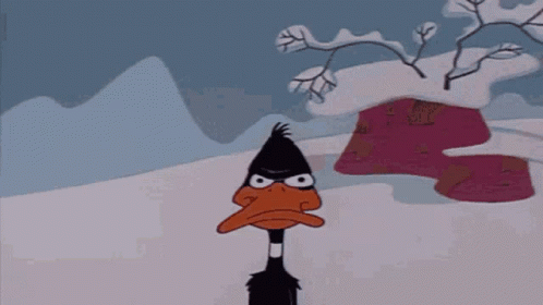 Cartoon Duck in Snow with House