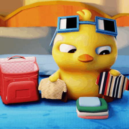 Cartoon Duck in Sunglasses Sitting on Bed