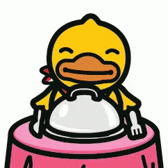 Cartoon Duck On Pink Plate With Fork And Knife GIF