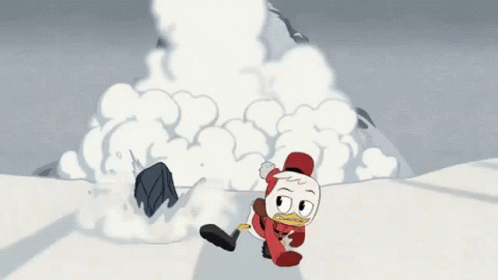 Cartoon Duck Running in Snow with Santa Hat