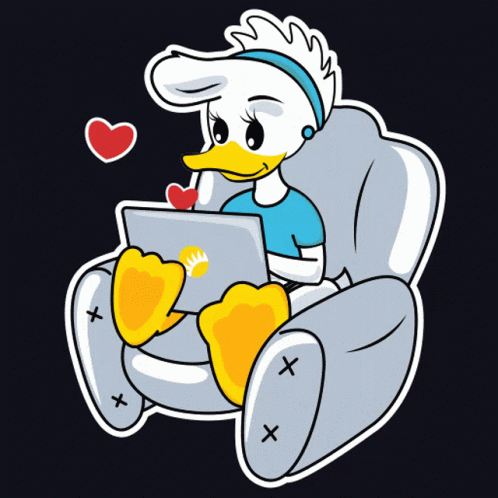 Cartoon Duck Sitting In Chair With Laptop
