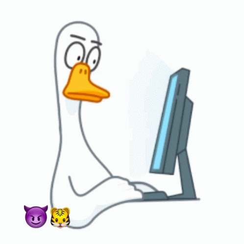Cartoon Duck Thumbs Up in Front of Computer