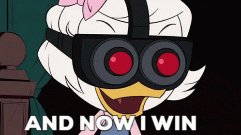 Cartoon Duck With Binoculars And Now I Win