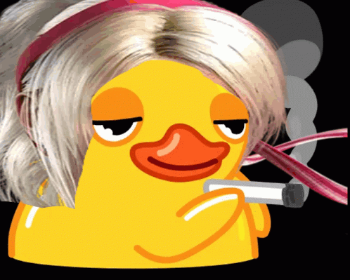 Cartoon Duck With Blonde Hair And Pink Headband Smoking GIF
