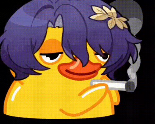 Cartoon Duck With Purple Hair And Flower Smoking GIF
