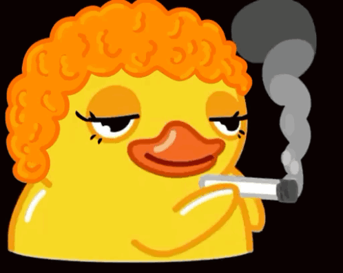 Cartoon Duck With Red Curly Hair Smoking Cigarette GIF