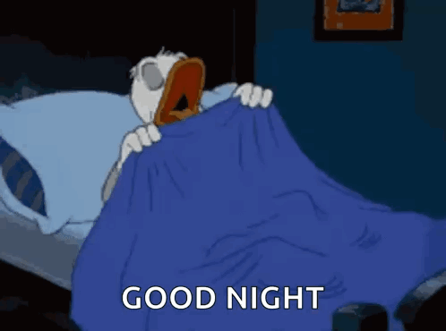 Cartoon Duck Yawning In Bed GIF