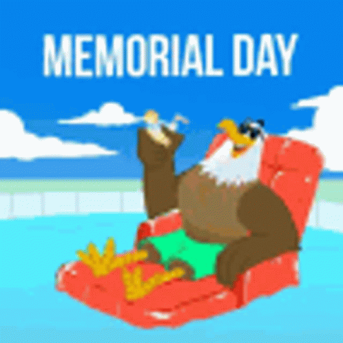 Cartoon Eagle on Raft in Pool