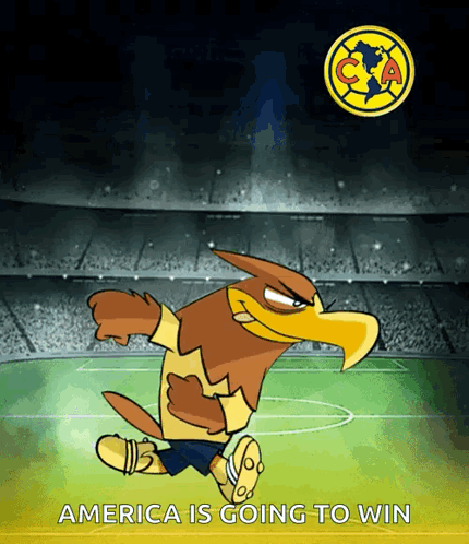 Cartoon Eagle Running on Soccer Field