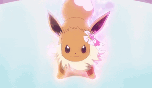 Cartoon Eevee With Pink Flower GIF