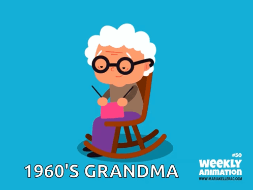Cartoon Elderly Woman in Rocking Chair