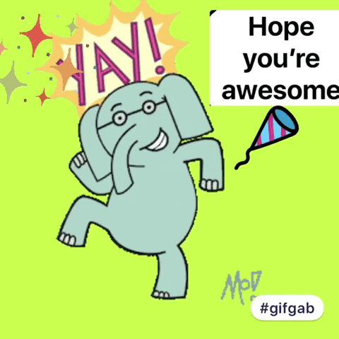 Cartoon Elephant Holding Yay Sign