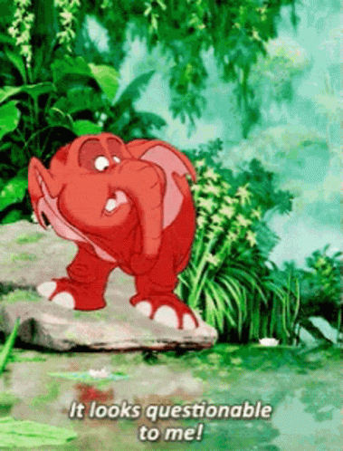 Cartoon Elephant on Rock Saying Looks Questionable