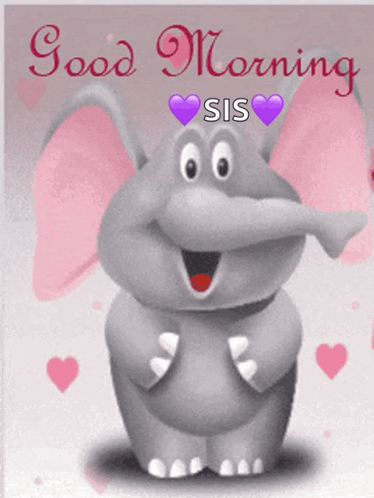 Cartoon Elephant With Purple Hearts Good Morning Sis GIF