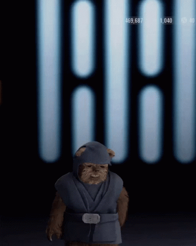 Cartoon Ewok in Front of 40 Wall