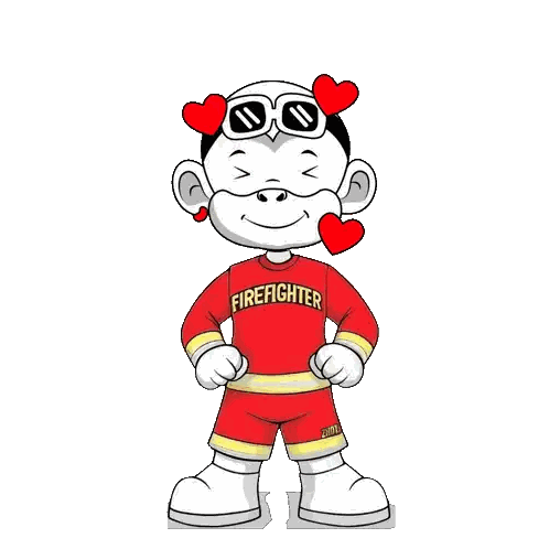 Cartoon Firefighter in Red Shirt and Shorts