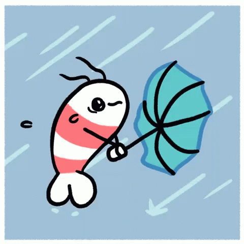 Cartoon Fish Umbrella Blown By Tropical Storm GIF