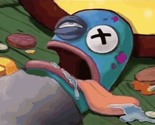 Cartoon Fish With Cross Eating Hamburger GIF
