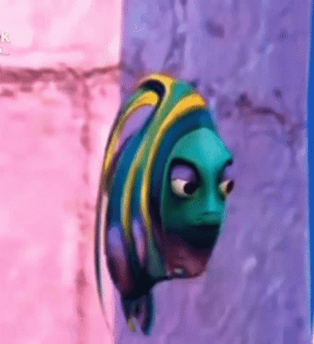 Cartoon Fish With Yellow Tail Swimming In Pink And Purple Water GIF