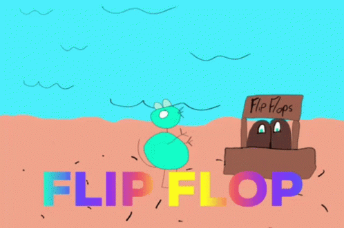 Cartoon Fly Standing Next to Flip Flops Stand