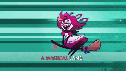 Cartoon Flying on Broom a Magical Land