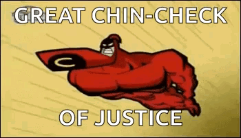 Cartoon Flying With Great Chin-Check of Justice