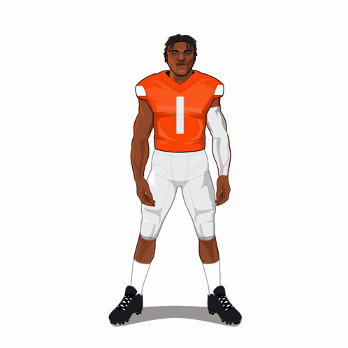 Cartoon Football Player in Orange Jersey Number 1