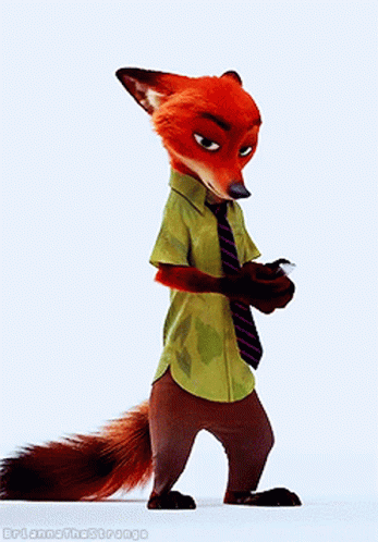 Cartoon Fox in Green Shirt and Tie
