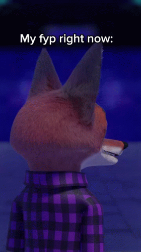 Cartoon Fox in Purple Plaid Shirt