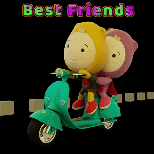 Cartoon Friends Riding Scooter
